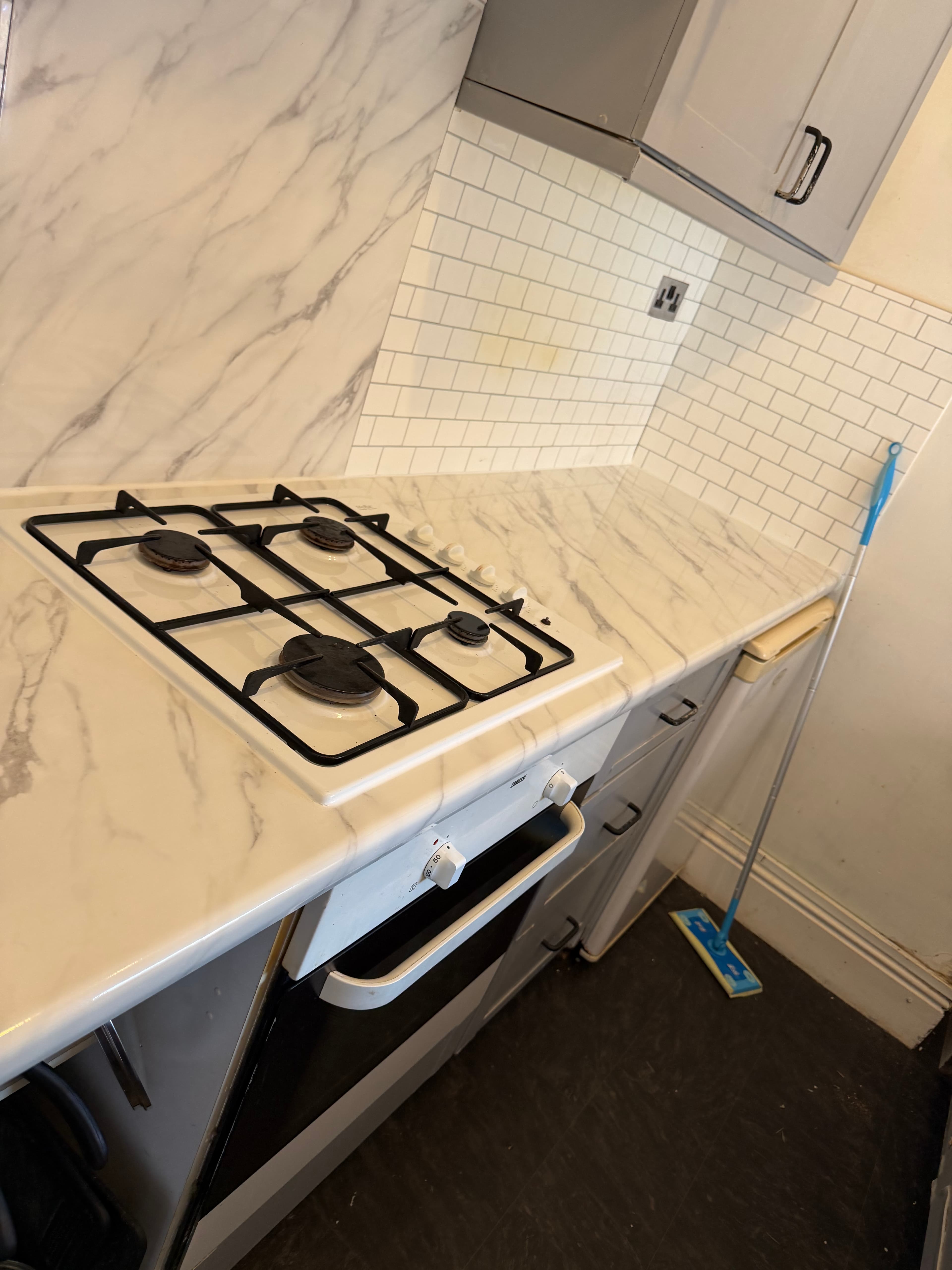 Worktop wrapping in Sheffield — marble-effect vinyl finish