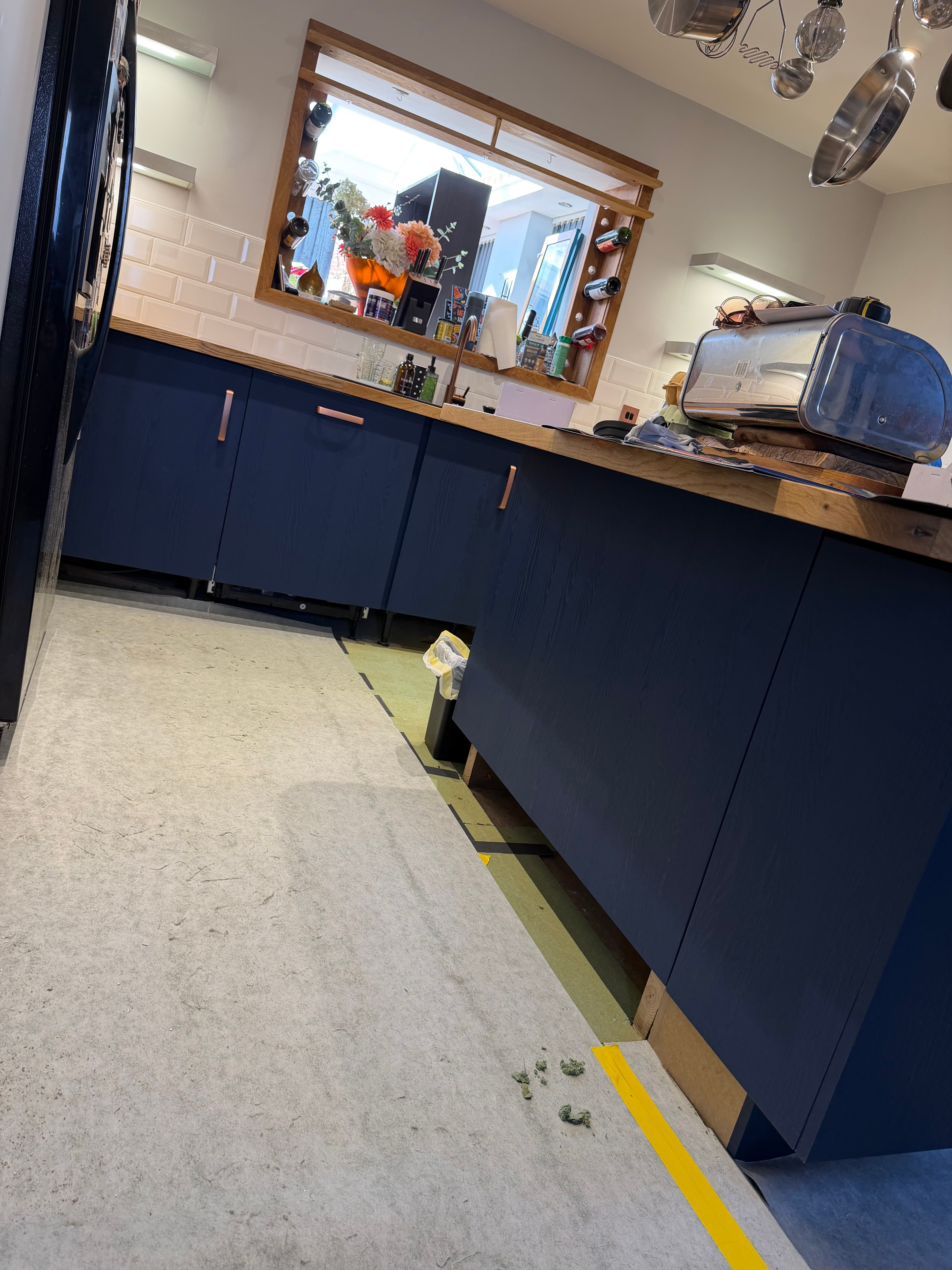 Kitchen door wrapping in Sheffield — navy blue vinyl finish
